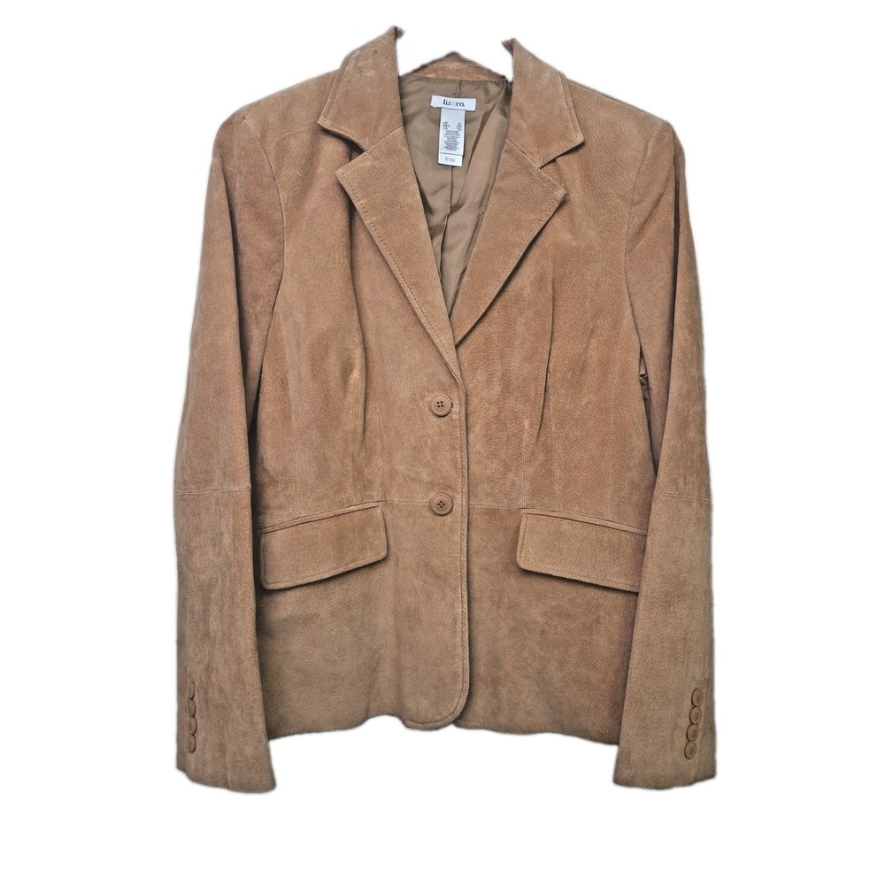 Vtg Y2K 100% Suede Camel Tan Blazer Jacket Womens Size XL Leather Liz & Co